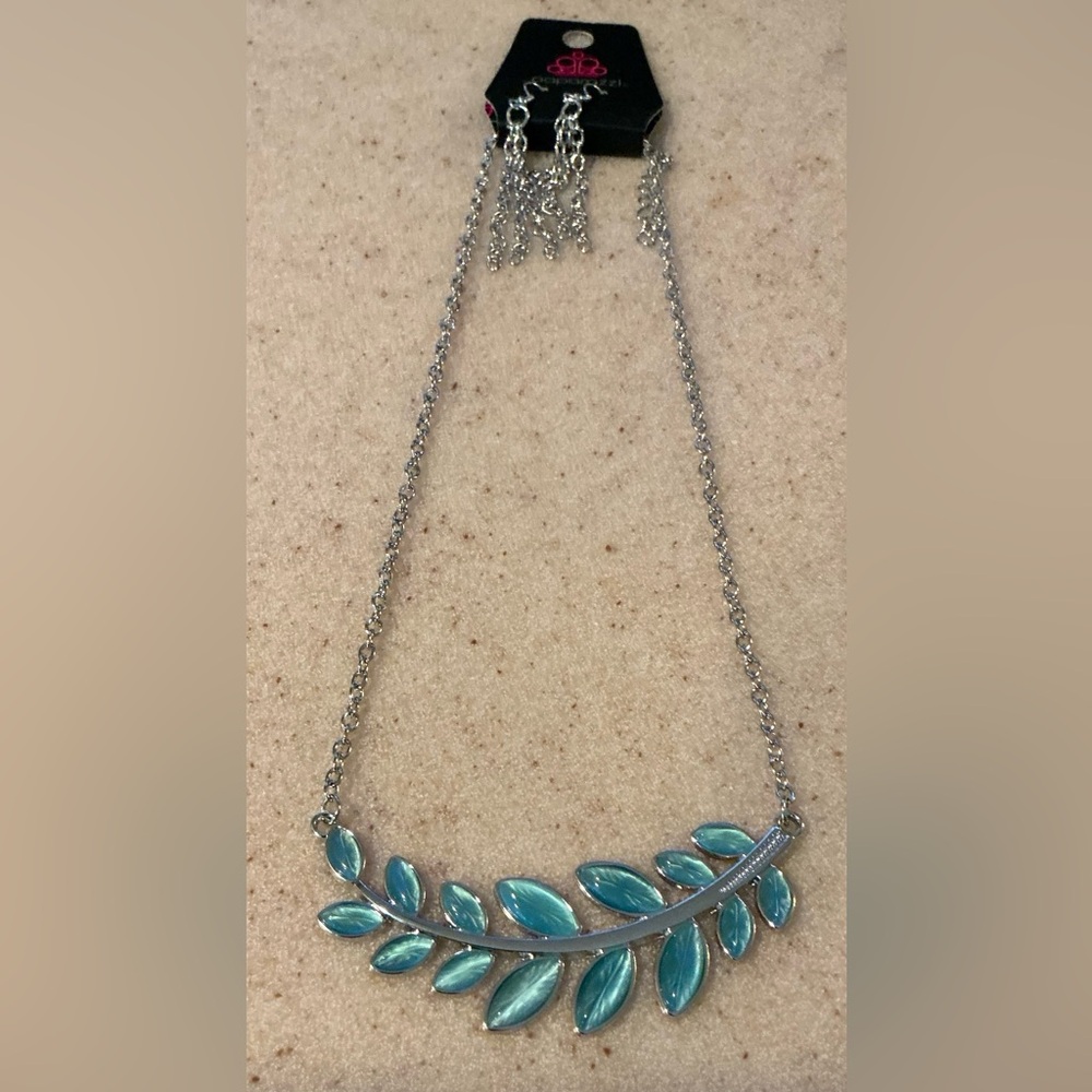 Elegant Silver and Blue Leaf Necklace